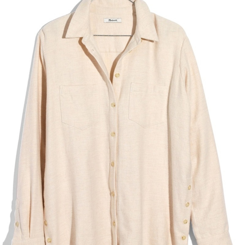Ex-Boyfriend Side Button Flannel Shirt, Cream